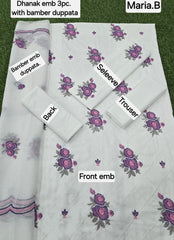 Dhanak EMB 3-Piece Suit with Bamber Embroidered Dupatta