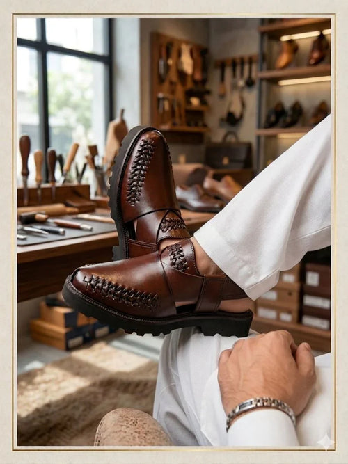 3 Inch Height Increase Skull Pure Leather Shoes & Keheri Peshawari Chappal – Brown & Black