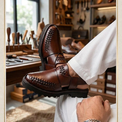 3 Inch Height Increase Skull Pure Leather Shoes & Keheri Peshawari Chappal – Brown & Black
