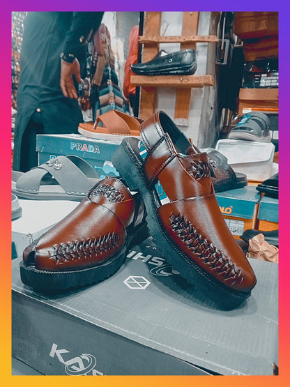 3 Inch Height Increase Skull Pure Leather Shoes & Keheri Peshawari Chappal – Brown & Black